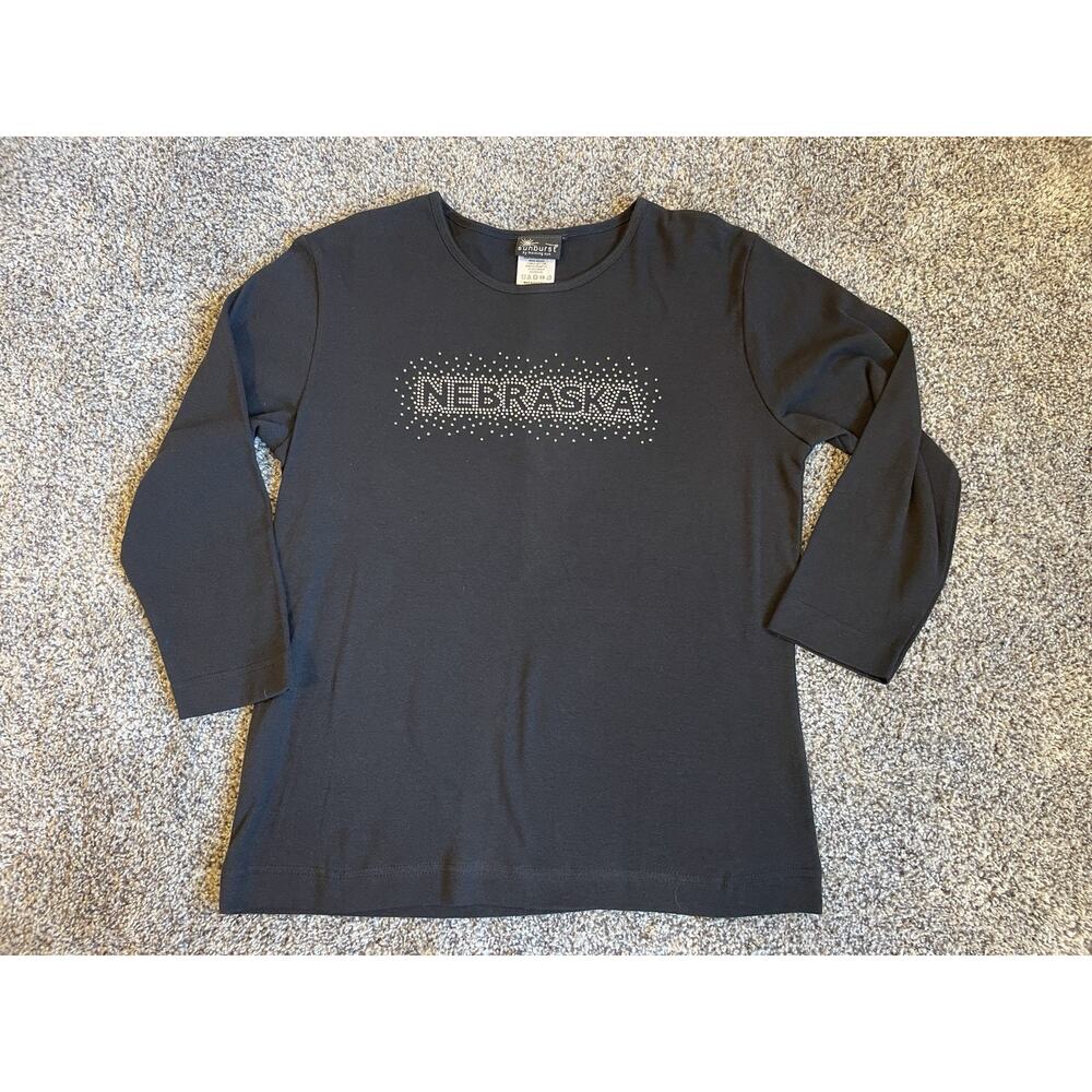 Vintage NWT Sunburst 3/4 Sleeve Black Studded Nebraska Shirt Medium Destination